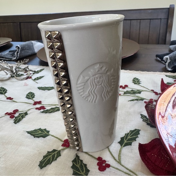 Starbucks Ceramic White Tumbler With Silver Studs 2014 - Picture 6 of 6